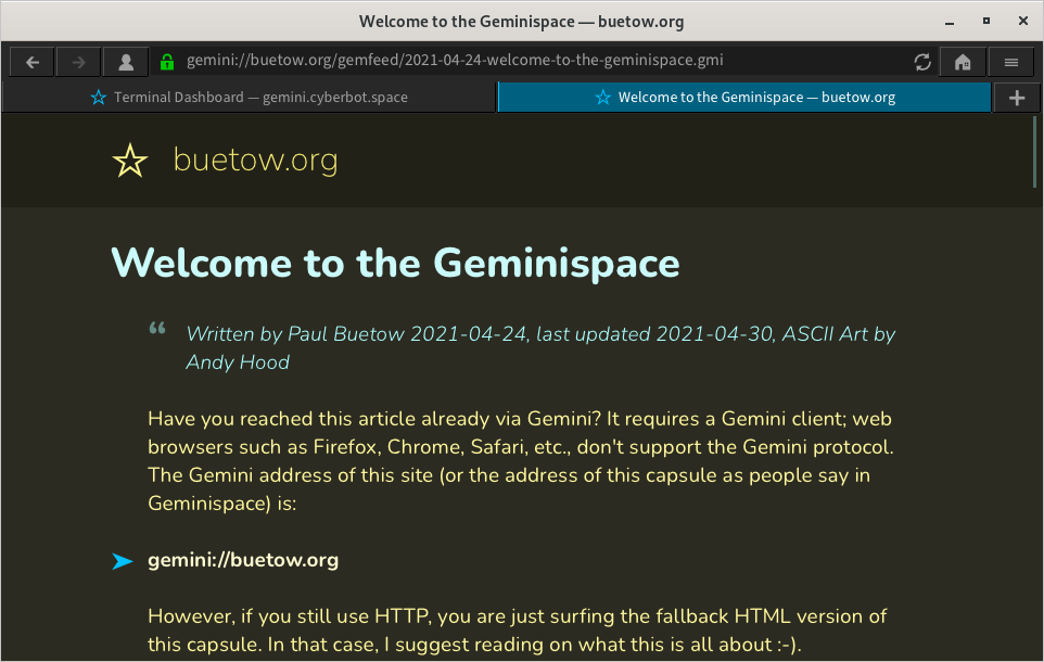 Screenshot graphical Lagrange Gemini client surfing this site