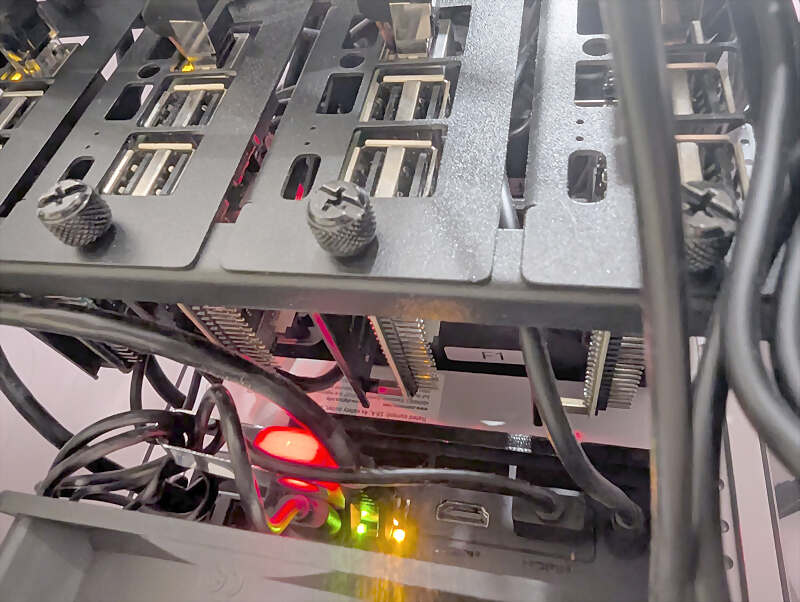 Close-up of the four Raspberry Pis in the back Close-up of the four Raspberry Pis in the back