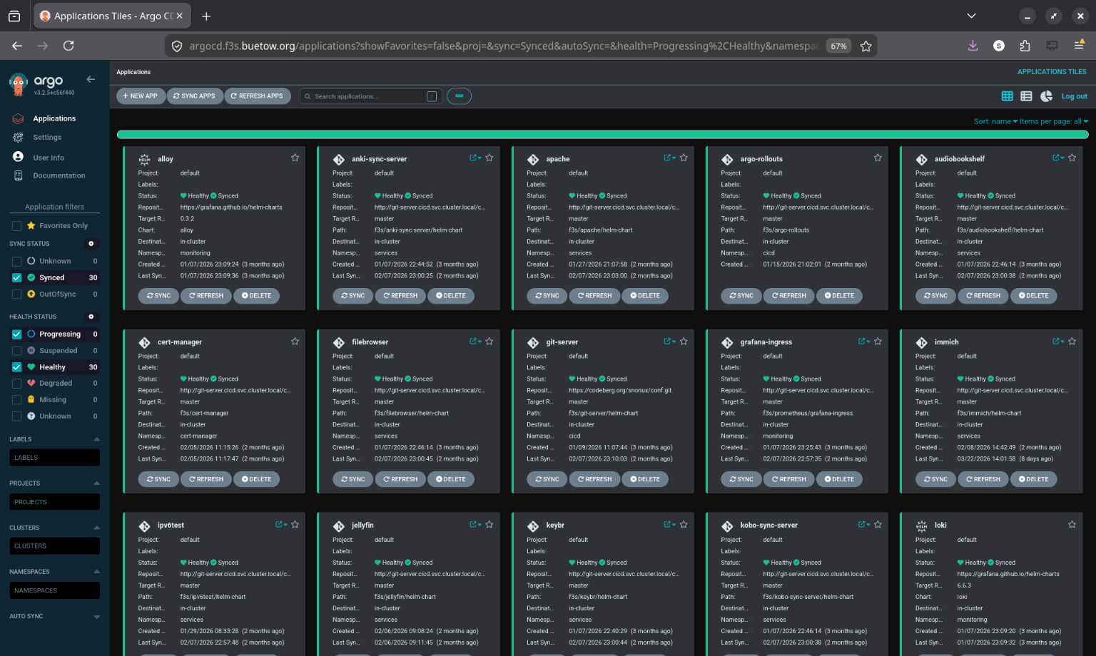 ArgoCD managing all 30 applications in the f3s cluster ArgoCD managing all 30 applications in the f3s cluster