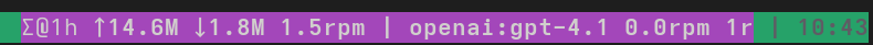 tmux status line showing live Hexai LLM stats tmux status line showing live Hexai LLM stats